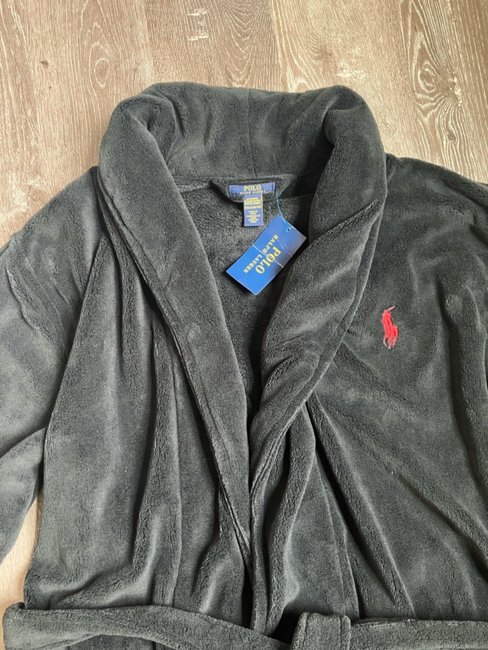 Polo by Ralph Lauren Black Fleece Robe with Red Pony - Picture 2 of 11